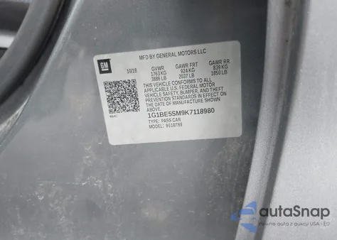 2019 Chevrolet Cruze Lt из США, поврежденный, VIN 1G1BE5SM9K7118980